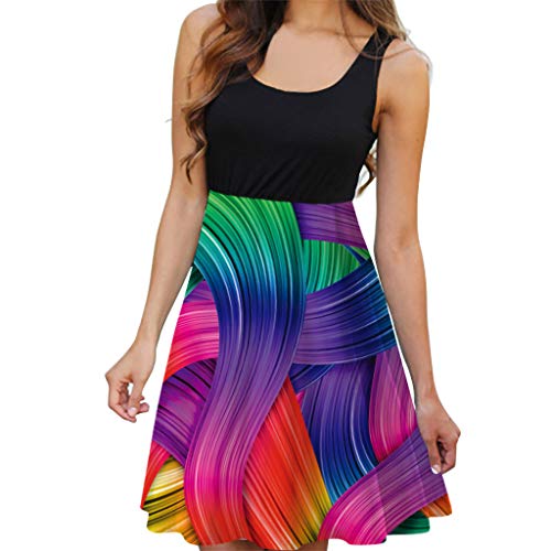 TUDUZ Mujer Elegante Vestido Sin Mangas con Costuras En Blanco y Negro con Estampado De Moda Sexy (MulticolorA, M)