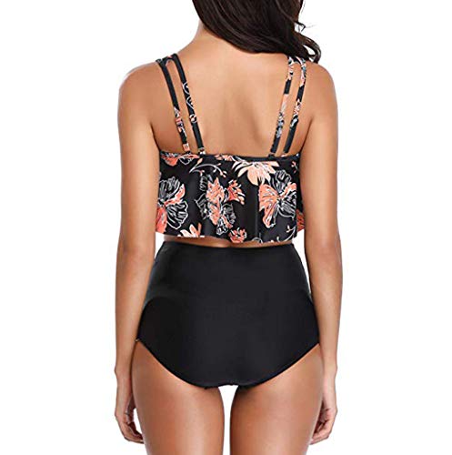 TUDUZ Mujer Tankini De Dos Piezas Bikini Talla Extra Floral Impreso Conjunto De Trajes De Baño (Negro.a, XXL)