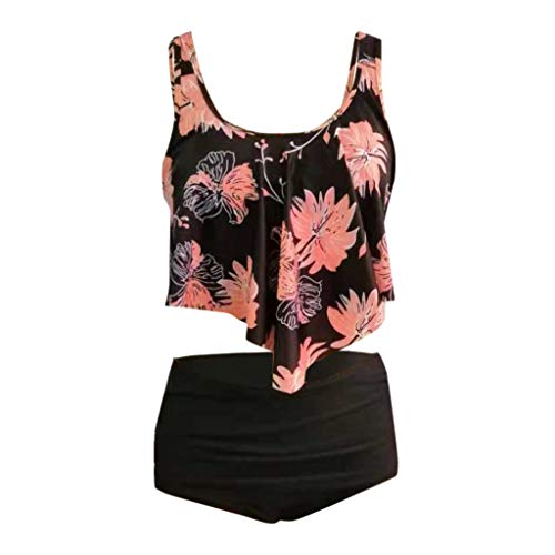 TUDUZ Mujer Tankini De Dos Piezas Bikini Talla Extra Floral Impreso Conjunto De Trajes De Baño (Negro.a, XXL)