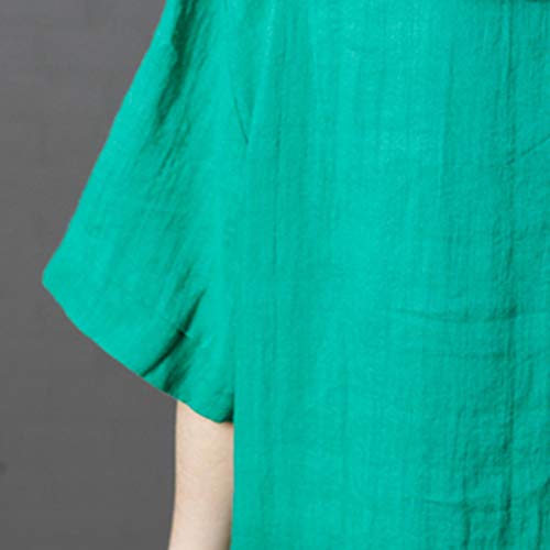 TUDUZ Vestidos Mujer Versión Coreana del Bordado Suelto Ramie Cómodo Vestido (Verde, L)