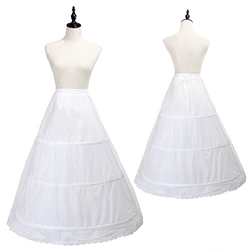 TUKA Enagua 3 Aros, Largo Miriñaque, Crinolina Boda, Aros Ajustable, tamaño L, Conveniente para el EU tamaño 42 - tamaño 52, Blanco, TKB0005-White-X