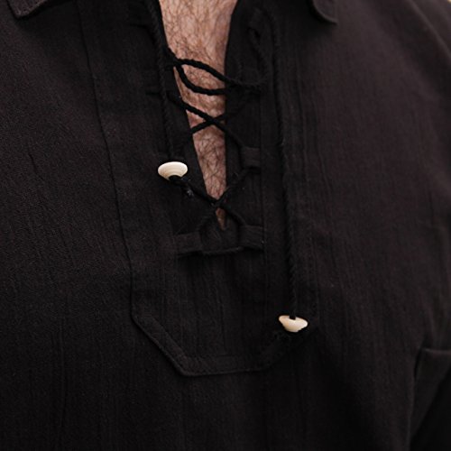 Tumia LAC Algodón del verano de lazo comercializados éticamente Camisa De Ecuador Ong mangas para Hombre los Negro, Negro