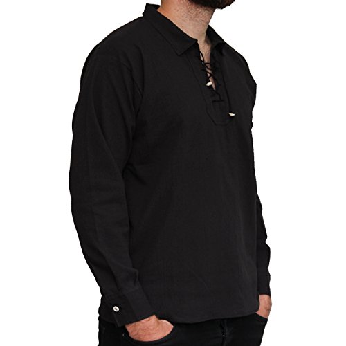 Tumia LAC Algodón del verano de lazo comercializados éticamente Camisa De Ecuador Ong mangas para Hombre los Negro, Negro