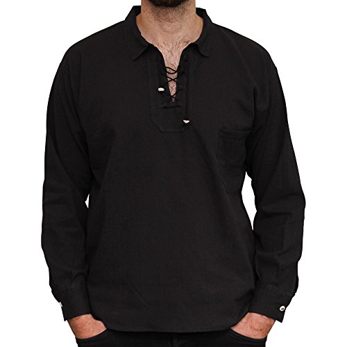 Tumia LAC Algodón del verano de lazo comercializados éticamente Camisa De Ecuador Ong mangas para Hombre los Negro, Negro