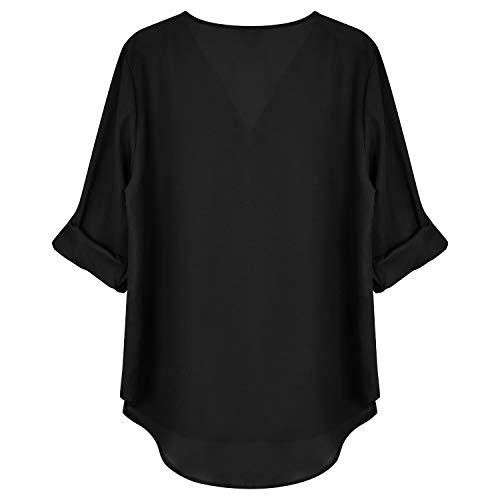 Tuopuda Mujer Blusas y Camisa Cuello V Camisetas Cremallera Gasa Blusas Sueltas Camisas de Manga Larga Ajustable Tops