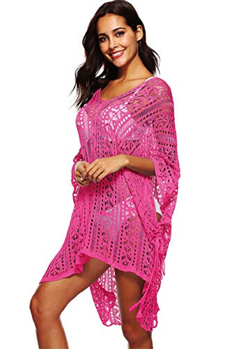 Tuopuda Mujer Pareos Playa Traje de Baño Vestido de la Playa Bikini Cover up Camisola de Playa (Rosa roja)