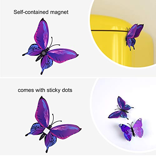 TUPARKA 36 Piezas Mariposa 3D Pegatinas de pared Mariposas de pared Accesorios para el dormitorio para niñas, Púrpura