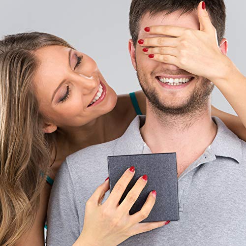 TUPARKA Set de Regalo de Gemelos y Corbatas para Hombre, Personalizados, Rayas, Gemelos de Rayas, Corbata clásica para Traje, Camisa, Tono Plateado