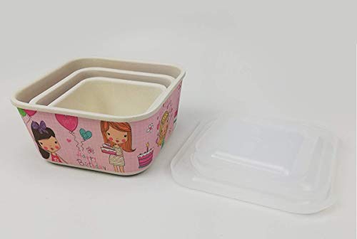 Tuper de Bambu Infantil ♻ 3 Tupers de Fibra de Bambú - Material Ecologico, Organico, Reciclable, Biodegradable - Ideal niños y bebé - Apto para Lavavajillas - Resistente y Ligero - Eco, Bio, Sin BPA