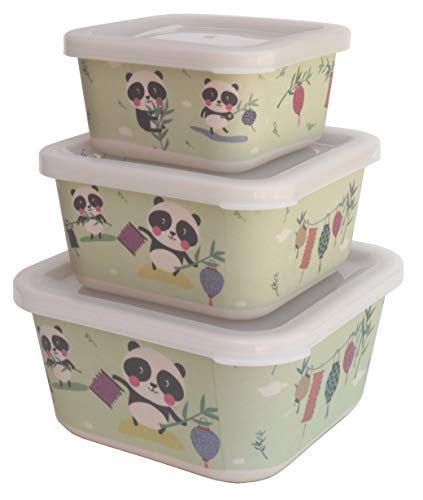 Tuper de Bambu Infantil 3 Tupers de Fibra de Bambú - Material Ecologico, Organico, Reciclable, Biodegradable - Ideal niños y bebé - Apto para Lavavajillas - Resistente y Ligero - Eco, Bio, Sin BPA