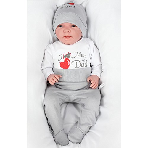 TupTam Conjunto de Ropa Bebés Body y Pantalones y Gorra, I Love Mamá y Papa Gris, 68