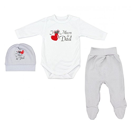 TupTam Conjunto de Ropa Bebés Body y Pantalones y Gorra, I Love Mamá y Papa Gris, 68