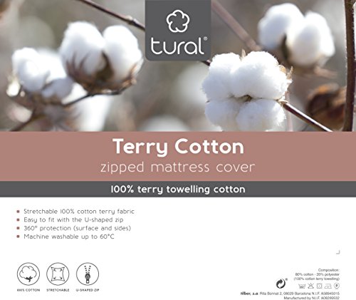 Tural – Funda de colchón elástica con cremallera. Rizo 100% Algodón. Talla 90x190/200cm