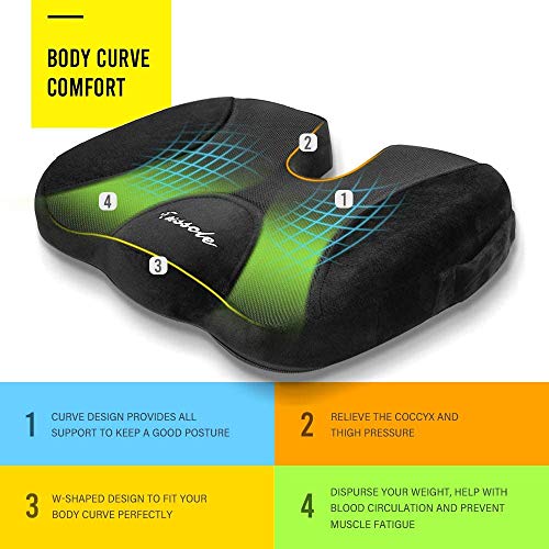 Tusscle Cojin coxis de Espuma de Memoria,cojin Silla Oficina de Gel,cojin coxis Ligero Adecuado para Silla de Oficina,automóvil,Silla de Ruedas y Escritorio.【Negro Ligero】