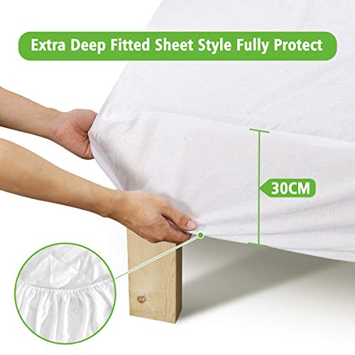 Tvird Protector de Colchón Impermeable 150x190/200cm Funda de Colchón Impermeable Cubre Colchón 150x190/200cm y Transpirable Material Fibra de Bambú Hipoalergénico Anti Ácaros Cubierta Antibacteriana