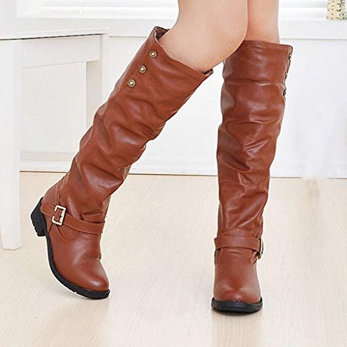 TWIFER Botas Altas para Mujer Botines para Mujer Tacón Ancho Boots otoño Invierno Zapatos Casuales Tacón Ancho Moda Fiestas Oficina Botas Antideslizante Cremallera Negro Café Rosado 35-41