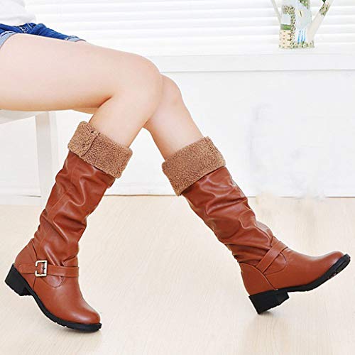 TWIFER Botas Altas para Mujer Botines para Mujer Tacón Ancho Boots otoño Invierno Zapatos Casuales Tacón Ancho Moda Fiestas Oficina Botas Antideslizante Cremallera Negro Café Rosado 35-41