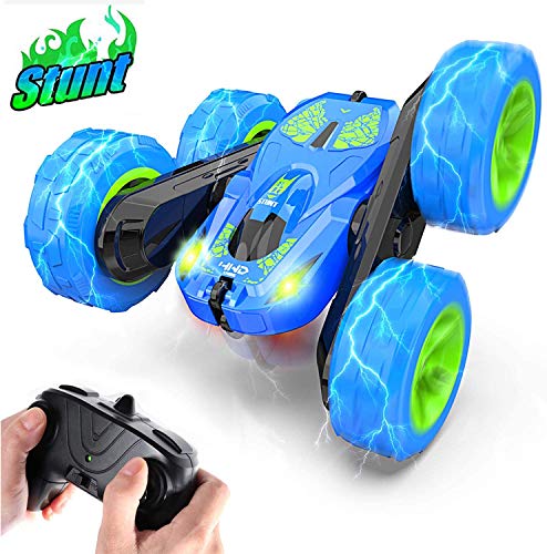 TwobeFit Coche Teledirigido, 2.4 GHz RC Coche Acrobacia Rotación Volteo de 360 Grados, con Batería Recargable, 360° Doble Lado Flexibles Control Remoto de Coche Carrera para niños Regalo