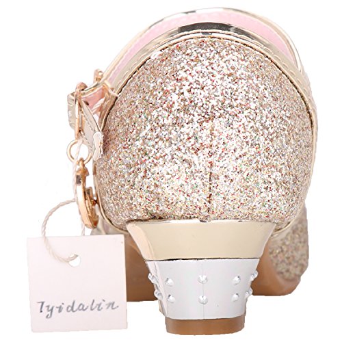 Tyidalin Niña Bailarina Zapatos de Tacón Disfraz de Princesa Zapatilla de Ballet para 3 a 12 Años EU24-35(Color:Rosa,Plata,Oro,Azul)
