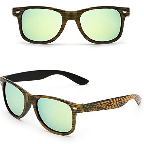 TYJYY Sunglasses Película De Color Gafas De Sol Vintage Madera Grano Gafas De Sol Hombres Mujeres Grano Retro Gafas De Sol Diseñador De Marcas Famosas