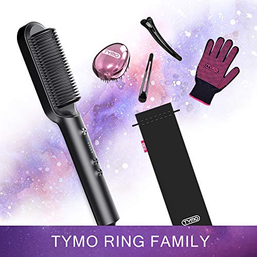 TYMO Hair Straightener Brush - Straightening Brush with Anti-Scald 39s Fast Heating 5 Heat Levels Auto Off for Home Travel and Salon