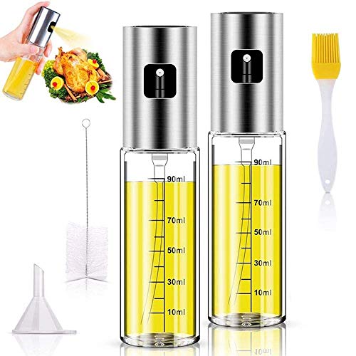 TYSO Dispensador de pulverizador de Aceite, [2 Pack] 100 ML Rociador de Aceite, Inoxidable Botella de Vidrio para cocinar/Ensalada/Hornear Pan/BBQ/Cocina