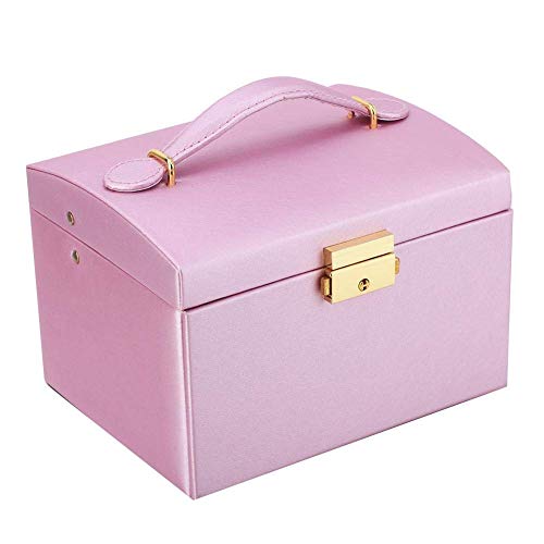 TYWZJ Caja Caja de Cuero PU con 3 Niveles Caja con Espejo y Cerraduras para Relojes, Anillos y Cadenas 17 x 14 x 13 cm Rojo