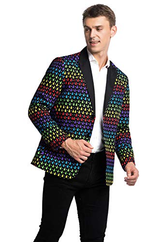 U LOOK UGLY TODAY - Chándal de fiesta para hombre, chaqueta de sakko, bláster, disfraz de Navidad, chaqueta festiva con divertidos estampados, multicolor árbol de navidad L