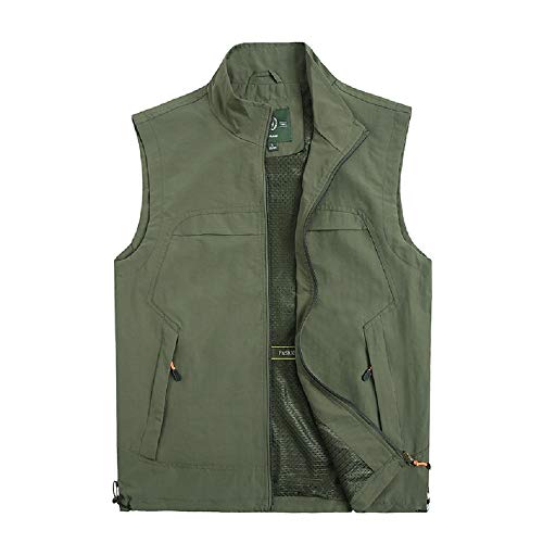 U/A Chaleco de Pesca de Ocio al Aire Libre para Hombres Cuello Alto Multi-Bolsa    Fotografía Transpirable Chaleco de Secado rápido