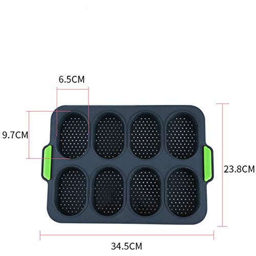 UANOU Hilera de Pan Molde Vaporera Horno Silicona Molde de Pan francés 8 Bandeja Uniforme Pan francés Pasta Antiadherente Hamburguesa Pastel Palito francés Hornear