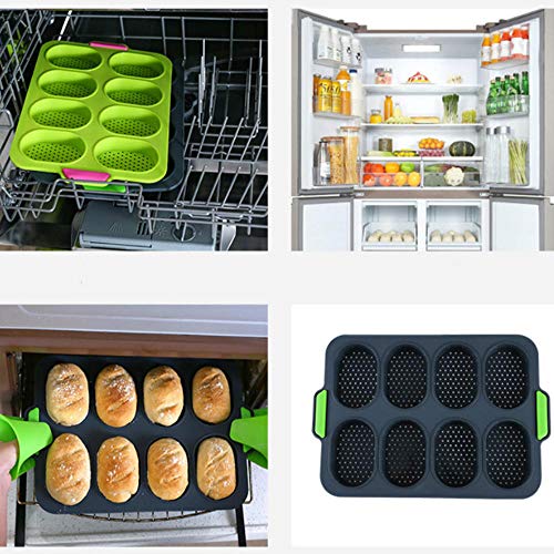 UANOU Hilera de Pan Molde Vaporera Horno Silicona Molde de Pan francés 8 Bandeja Uniforme Pan francés Pasta Antiadherente Hamburguesa Pastel Palito francés Hornear
