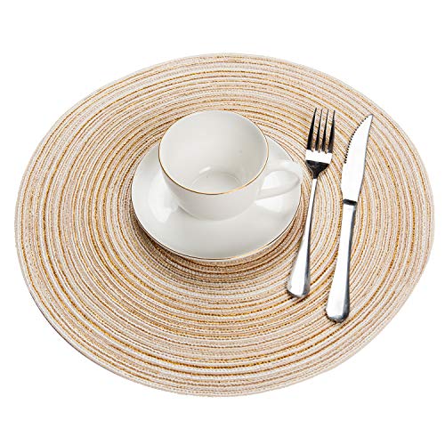 U'Artlines Place Mat, Juego de 6 manteles de Hilo de algodón Trenzado Round-shapped de 14-Inch Round-shapped (Redondo, Marfil)