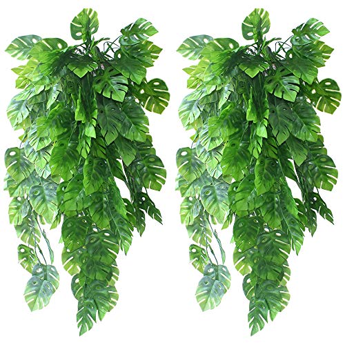UBERMing 2 Piezas Artificial Hiedra Planta Plastico Hojas de Monstera Artificiales Falsa Planta Colgante de Plastica Vid para Pared Exterior Interior Jardín Balcon Cesta Boda Deco