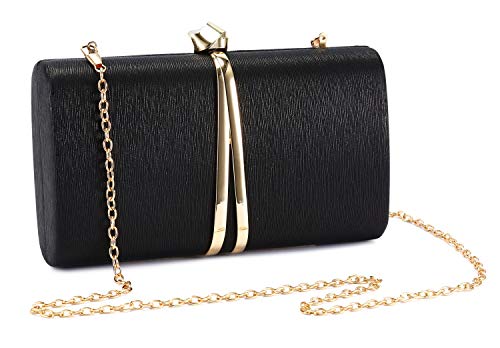 UBORSE Bolso Noche Negro Clutch Mujer Fiesta Cartera de Mano Bandolera con Cadena para Ceremonia Boda Novia