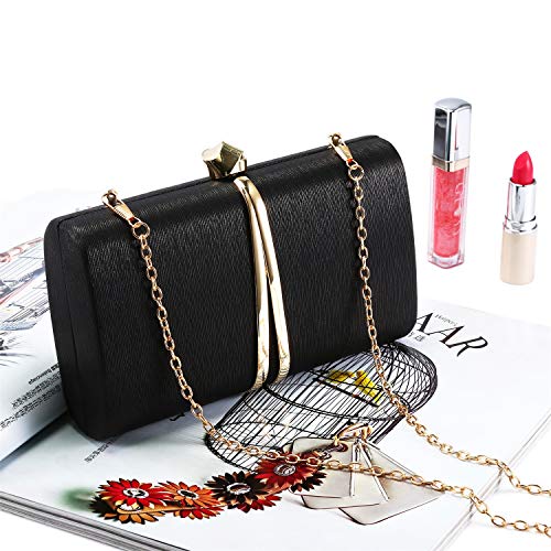 UBORSE Bolso Noche Negro Clutch Mujer Fiesta Cartera de Mano Bandolera con Cadena para Ceremonia Boda Novia