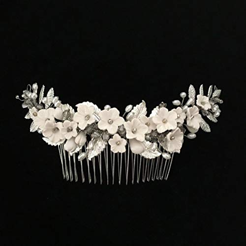 Ubright Peinetas de boda con diseño de flores y perlas para novia, accesorio para el pelo para mujeres y niñas (plata)