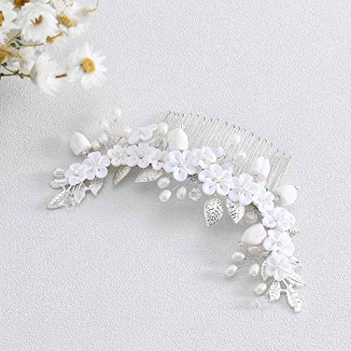 Ubright Peinetas de boda con diseño de flores y perlas para novia, accesorio para el pelo para mujeres y niñas (plata)