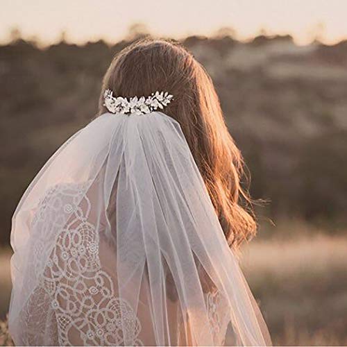 Ubright Peinetas de boda con diseño de flores y perlas para novia, accesorio para el pelo para mujeres y niñas (plata)