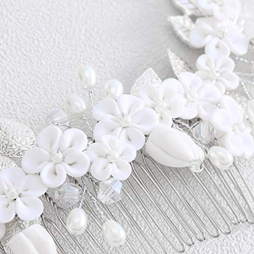 Ubright Peinetas de boda con diseño de flores y perlas para novia, accesorio para el pelo para mujeres y niñas (plata)