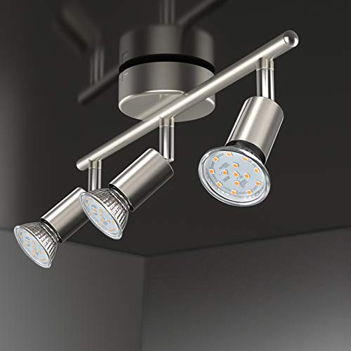Uchrolls Lámpara de techo LED giratoria, 3 llamas, incluido 3 x 3.5W iluminante GU10 LED, 380LM, blanco cálido, lámpara de techo LED Foco de techo LED Foco de techo LED Lámpara de LED