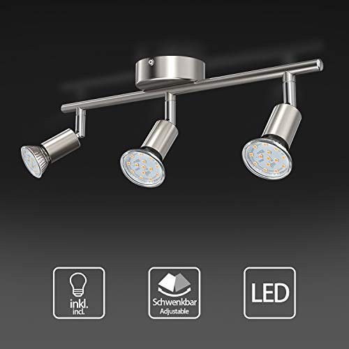 Uchrolls Lámpara de techo LED giratoria, 3 llamas, incluido 3 x 3.5W iluminante GU10 LED, 380LM, blanco cálido, lámpara de techo LED Foco de techo LED Foco de techo LED Lámpara de LED
