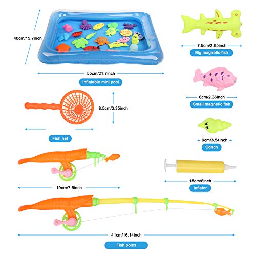 Ucradle Juguete de Pesca magnético, Juego de Juego Educativo de Juego de Pesca con imán Impermeable de 41 PCS Juego de Juego de Juguete de baño, Gran Regalo para niños pequeños con Peces