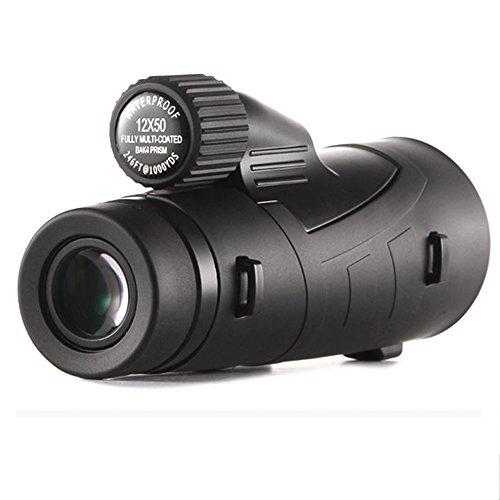 Ueasy - Monocular para observación de aves, impermeable de alta potencia con correa lateral de mano, trípode (12 x 50 cm)  c