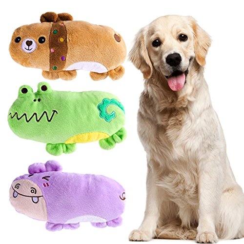 UEETEK Pack de 3 Squeaky Juguetes de Perros para Perros Cachorro, Oso Hipopótamo y Patrón de Rana Peluche Perros Chirrido Juguetes