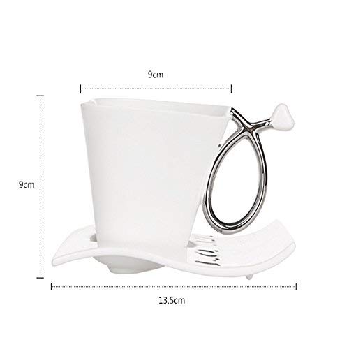 ufengke Creativo Forma De Corazón Tazas De Café Tazas De Té De Porcelana, Love Pareja Romántica Taza Taza De Café De Cerámica con Platillo, para Regalo, La Familia Y La Oficina- 165Ml