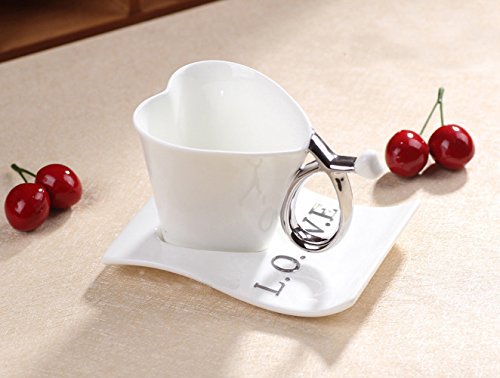 ufengke Creativo Forma De Corazón Tazas De Café Tazas De Té De Porcelana, Love Pareja Romántica Taza Taza De Café De Cerámica con Platillo, para Regalo, La Familia Y La Oficina- 165Ml