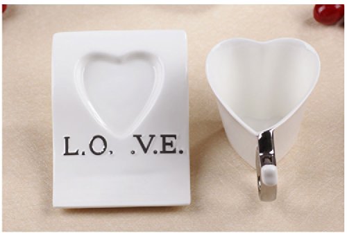 ufengke Creativo Forma De Corazón Tazas De Café Tazas De Té De Porcelana, Love Pareja Romántica Taza Taza De Café De Cerámica con Platillo, para Regalo, La Familia Y La Oficina- 165Ml