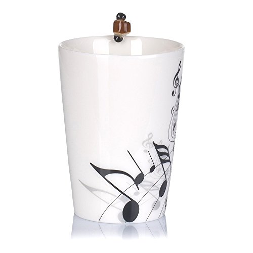 ufengke Creativo Guitarra De Grano De Madera Tazas Mug De Porcelana Tazas De Café Personalizadas, Notas Musicales Taza De Té De Cerámica, para Regalo, La Familia Y La Oficina