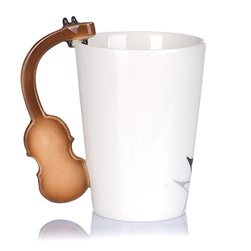 ufengke Creativo Guitarra De Grano De Madera Tazas Mug De Porcelana Tazas De Café Personalizadas, Notas Musicales Taza De Té De Cerámica, para Regalo, La Familia Y La Oficina