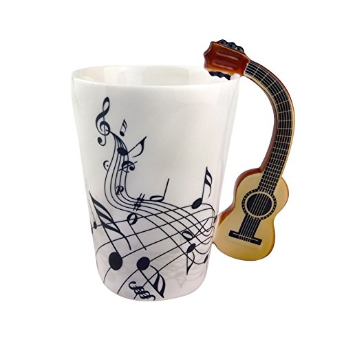 ufengke Creativo Guitarra De Grano De Madera Tazas Mug De Porcelana Tazas De Café Personalizadas, Notas Musicales Taza De Té De Cerámica, para Regalo, La Familia Y La Oficina